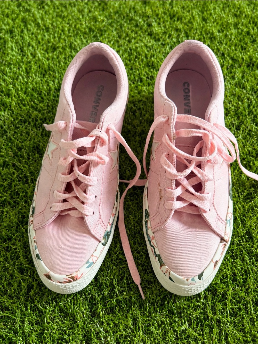 Converse Pink Low-Top Canvas Sneakers with Floral Trim